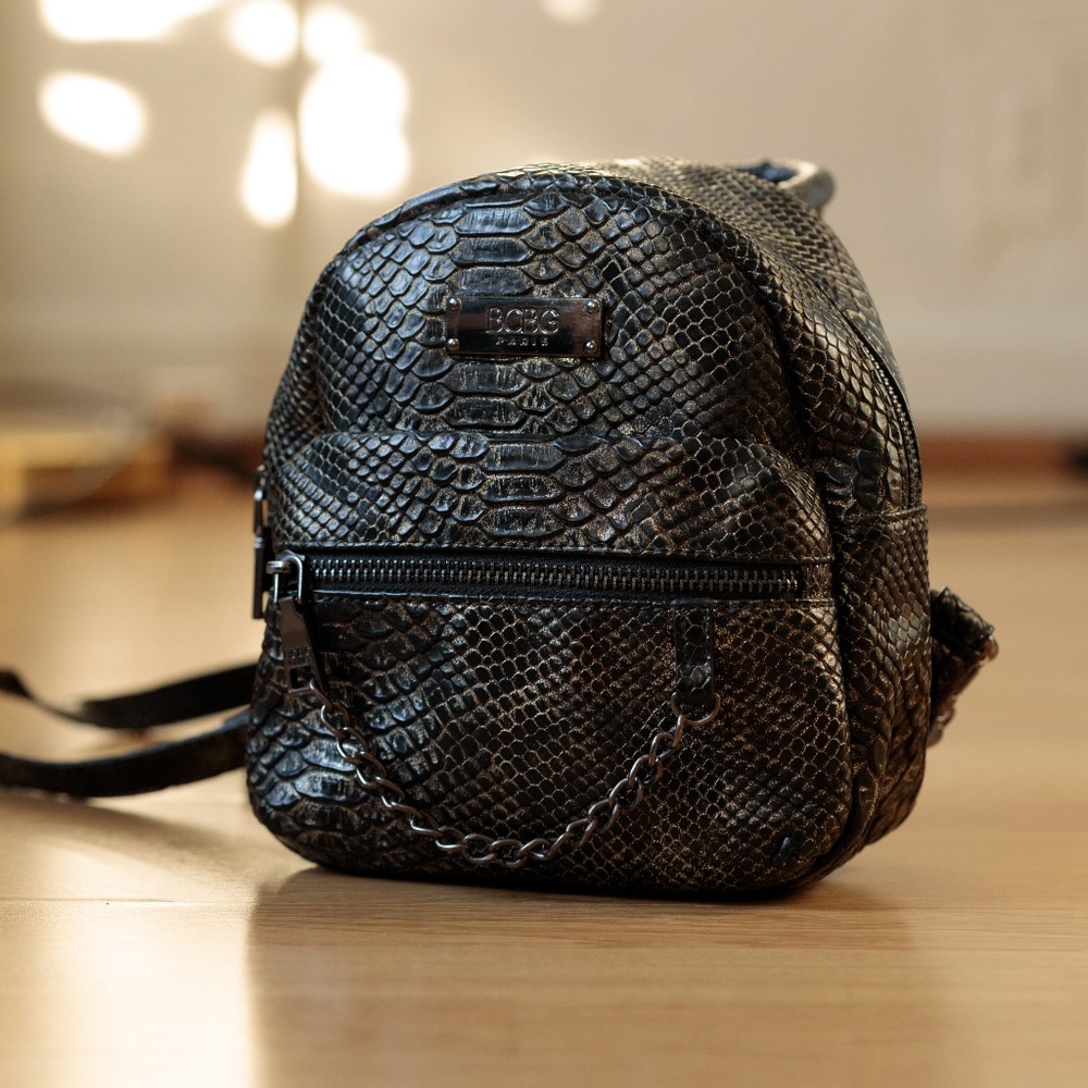 BCBG Mini Snakeskin Backpack 8 x4”